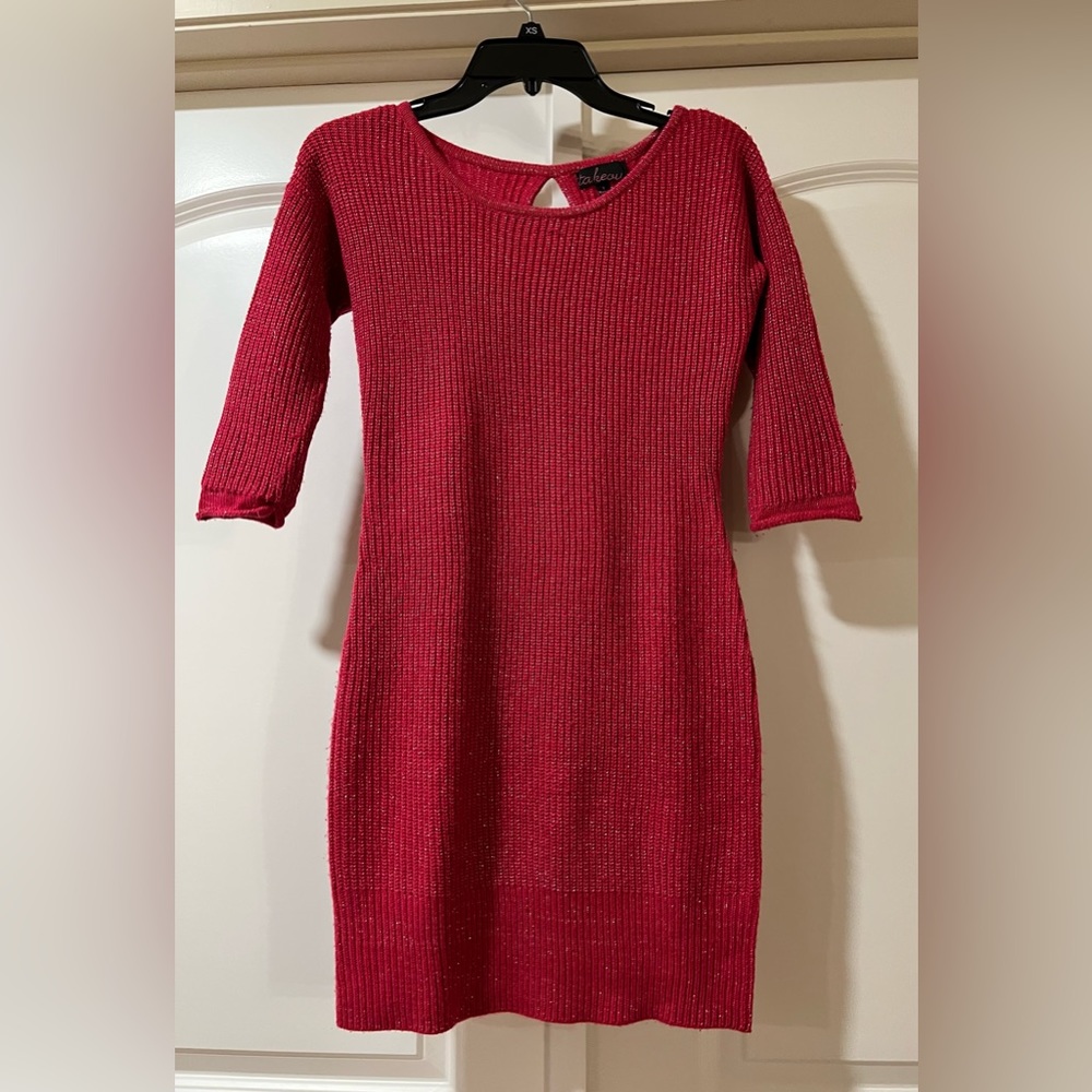 Takeout Vibrant Fushia Long Sleeve Dress